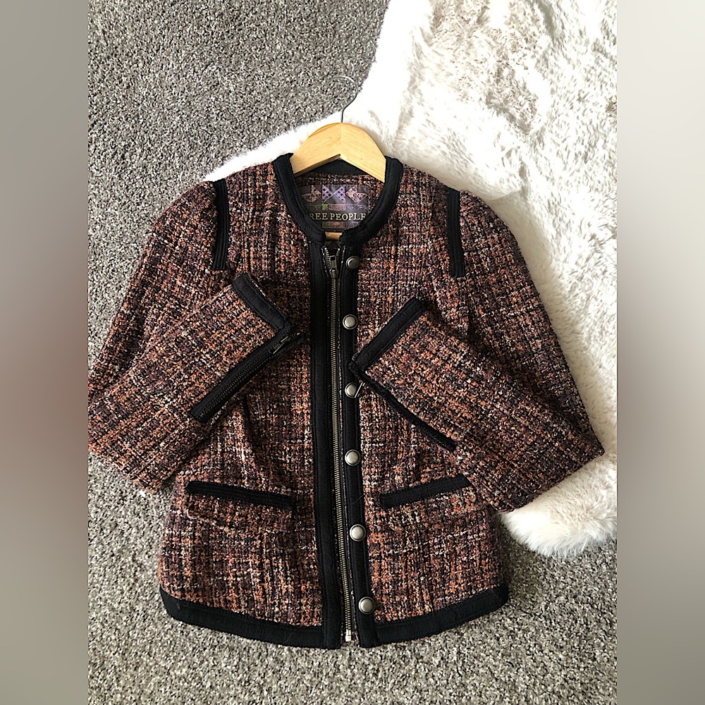 Size 2 Free People Multicolored Tweed Zippered Jacket